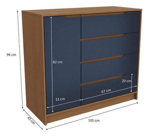 Cômoda 4 Gavetas e 1 Porta Kappesberg R260 Canela/azul