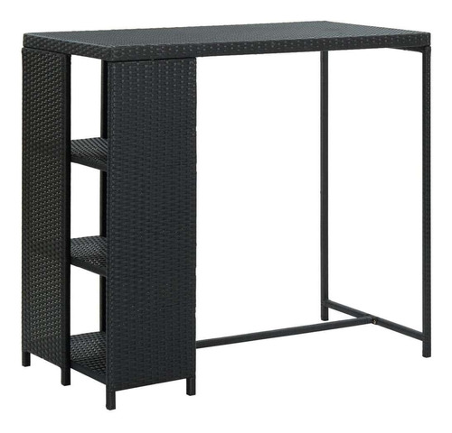 Mesa De Bar Con Estante De Almacenamiento Negro Rattan 47 