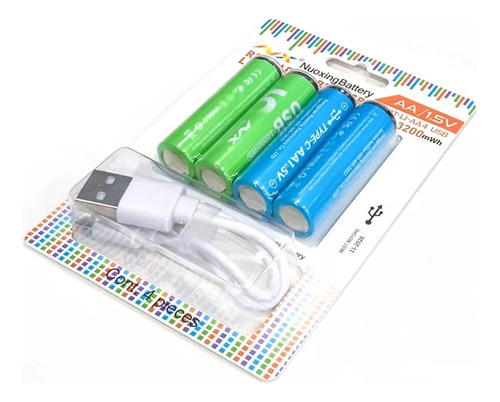 Paquete 4 Pilas Aa Recargables Usb 1.5v Carga Rapida