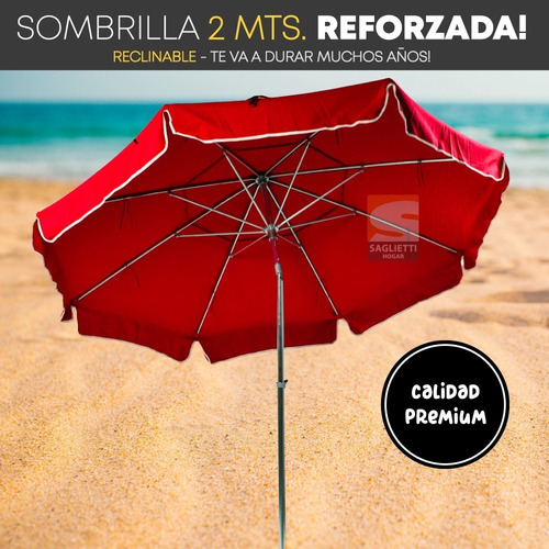 Imagen 4 de 9 de Sombrilla Reforzada 2 Metros Reclinable Lona Aluminio Alumel