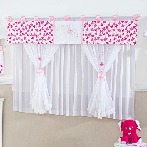 Cortina Quarto Bebe Menina Bailarina Bale Musical Rosa