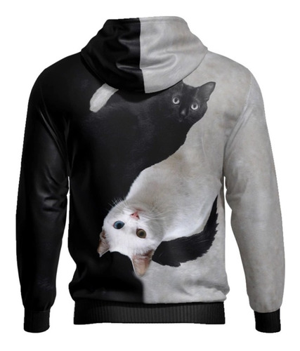 Imagen 2 de 4 de Buzo Hoodie Gato Negro Y Gato Blanco, Yin Y Del Yang Irarte