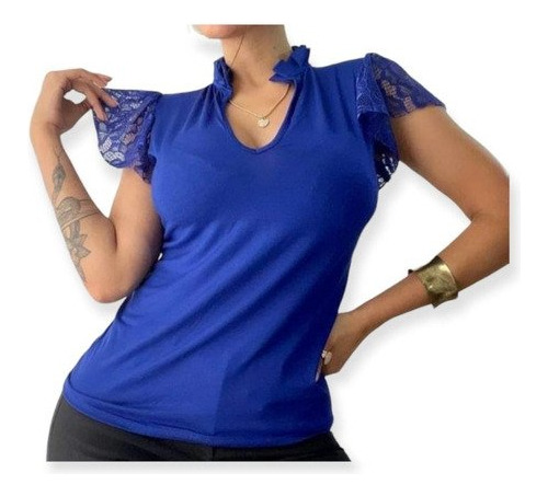 Remera Musculosa Con Volados Y Encaje En Las Mangas