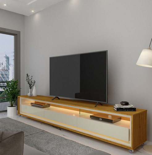 Rack Para Tv 2.12 Com Led Requinte Naturale Com Off White