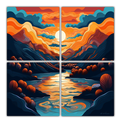 100x100cm Cuadros Montañas Cerca De Un Río Estilo Plano