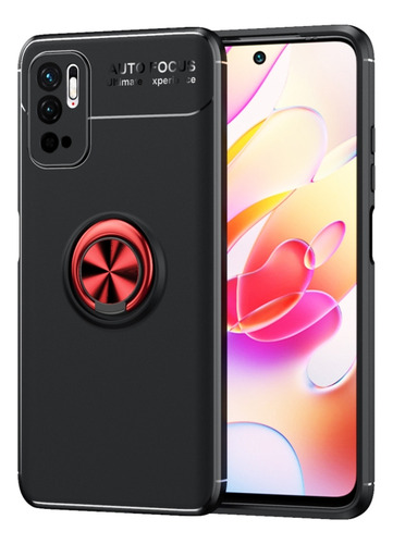 Funda Metal Ring Xiaomi Poco M3 Pro/redmi Note 10 5g + Mica Color Negro-rojo