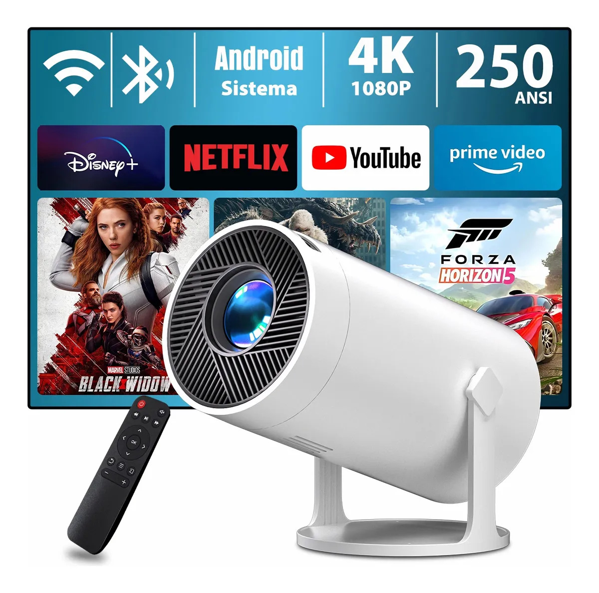 Proyector Portatil Profesional 12000lm Android 1080P WiFi Bluetooth 4K 250ANSI Smart Tv Cine En Casa