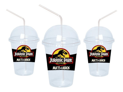 Jurassic Park Vasos Con Cupula+sorbitos De Regalo Pack X10