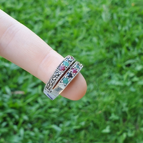 Imagen 7 de 10 de Anillo Plata Raices Piedras De Colores
