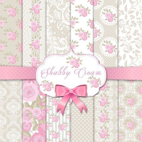 Kit Imprimible Shabby Cream 12  Fondos Ver Promo