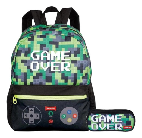 Mochila Infantil Escolar Meninos Gamer Over Costas G Estojo