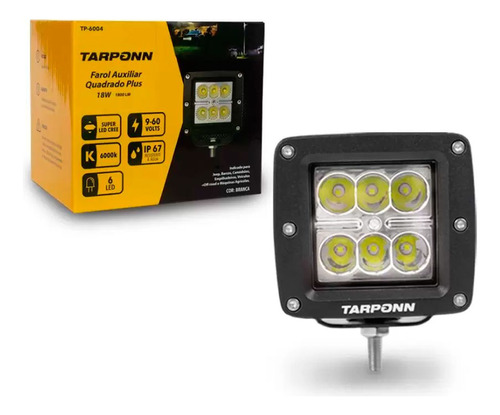 Farol Auxiliar Tarponn 6 Leds 9-60v 6000k 1800lm Universal