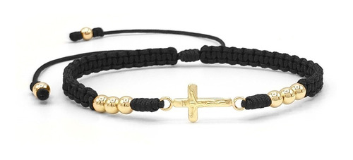 Pulsera Tejida Con Cruz Oro Laminado 18k Iconic Store