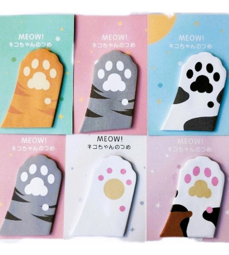 Pack 3 Post It Notas Adhesivas Garrita De Gato Cute Kawaii