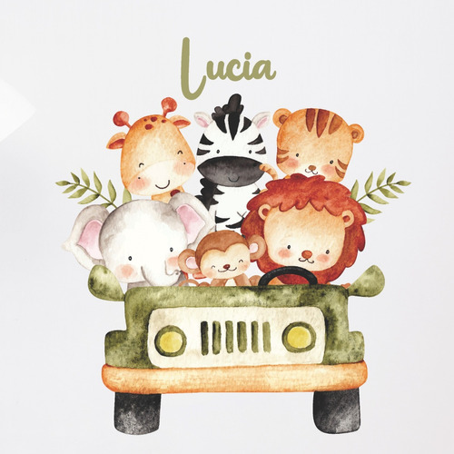 Vinilo Infantil Animales Safari Auto