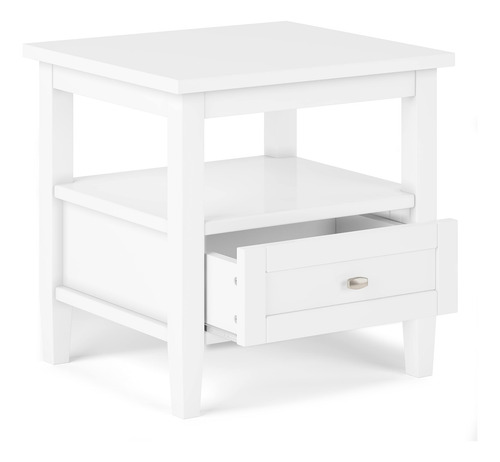 Mesa Auxiliar Rústica Blanca De Madera Maciza Con Almacenami