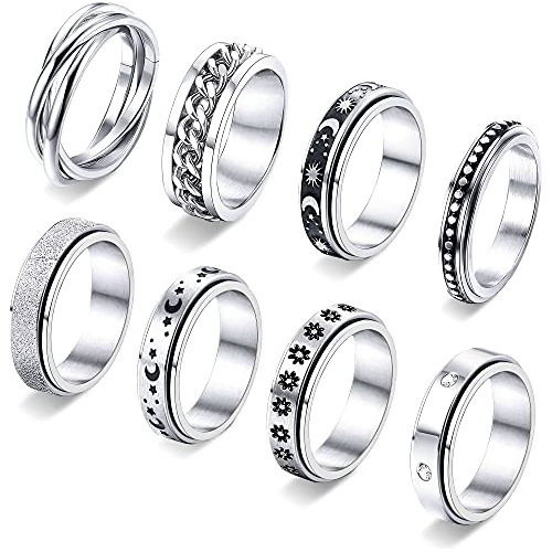 8 Anillos Fidget Ansiedad Mujeres Y Hombres - Anillo Gi...