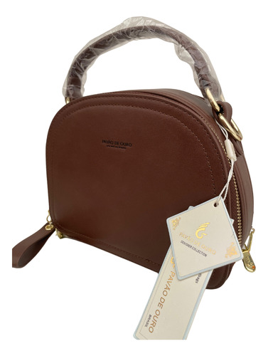 Bolsa Feminina Pavão De Ouro Marrom Com Alça Zíper Dourado