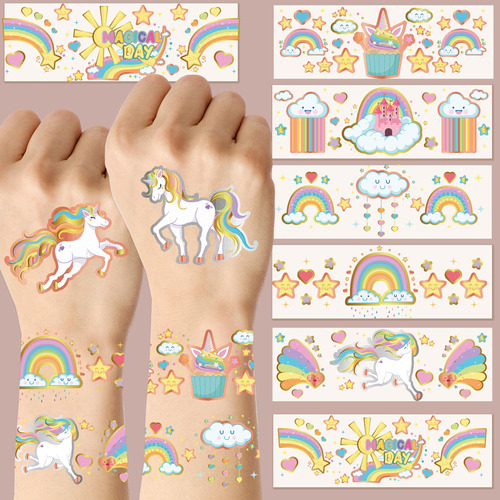 Tatuajes De Unicornio Temporales Para Niños, 36 Pulseras +.