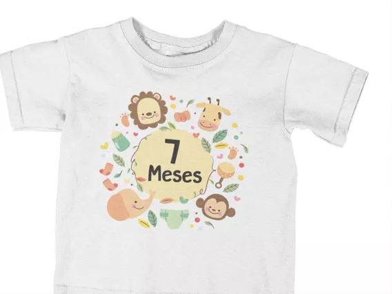 Camiseta Bebê Mesversario 7 Meses Safari Bichinhos