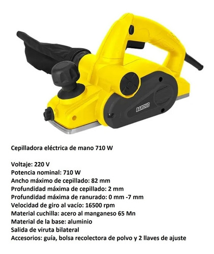 Imagen 2 de 3 de Cepilladora Eléctrica 710w Cepillo De Mano 82mm Barovo