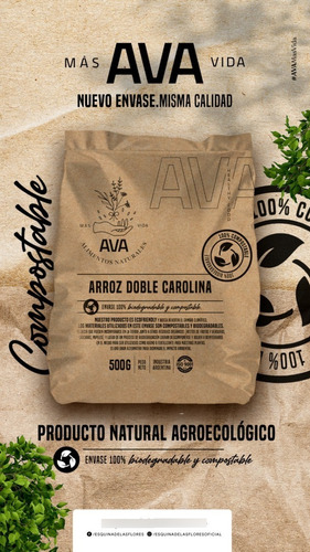 Imagen 2 de 3 de Arroz Doble Carolina - Ava - 500 Gr -nuevo Envase Ecologico!