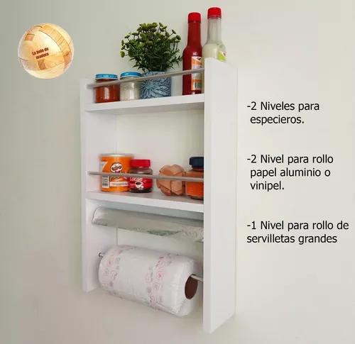 Especiero de pared en 2 niveles madera blanco