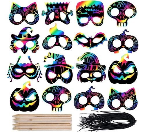 48pcs Rainbow Scratch Mask, Kit De Artesanía Artística Para 