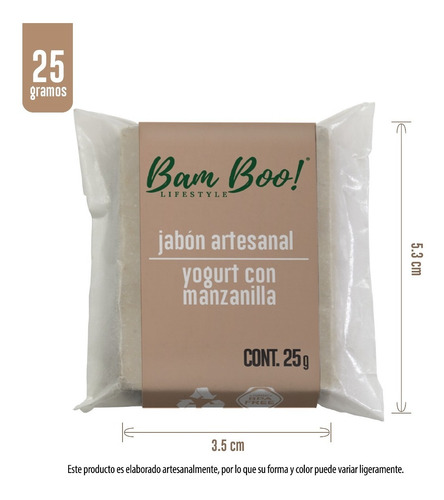 Jabón Hotelero Artesanal Yogurt Con Manzanilla 25 G 90 Pz