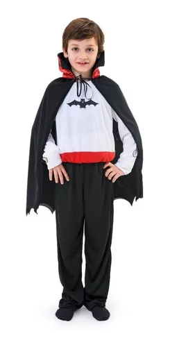 Fantasia Drácula Vampiro Halloween Infantil Roupa + Capa Top - 7 Artes  BrinQ Fantasias