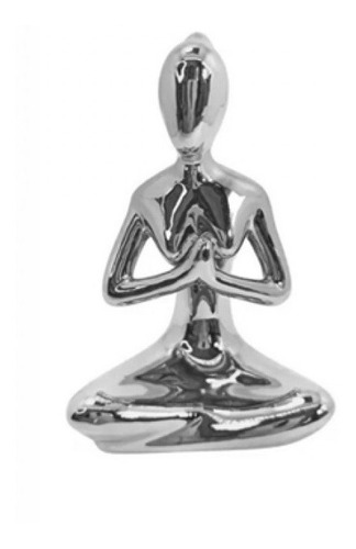 Estátua Enfeite Decorativo Posição De Yoga - Prateado