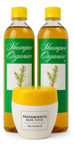 2 Shampoo De Miel+romero+1 Tratamiento De Coco Sin Enjuague