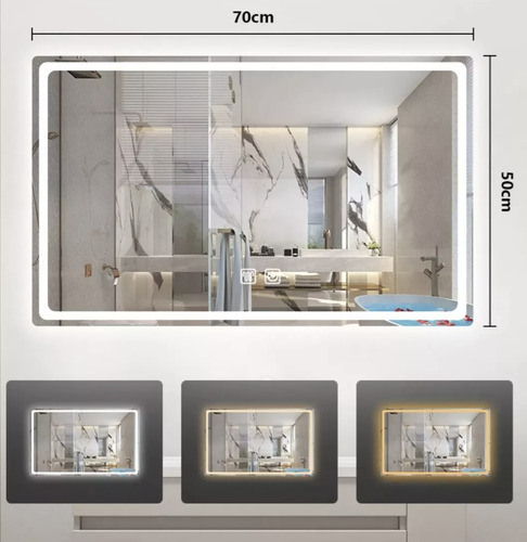 Espejo Led Baño 50x70cm Touch 3 Modo Con Función Antivaho