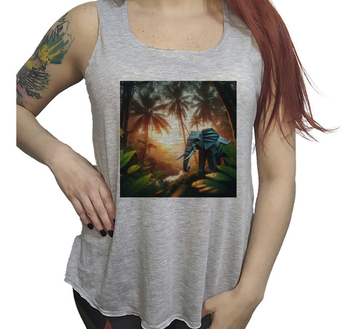 Musculosa Ac Dama Elefante Origami En Una Selva Diseño