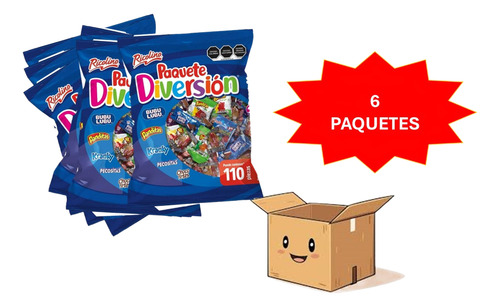 Caja 6 Bolsas De Paquete Diversion Ricolino 1.3kg 110pz.c/u