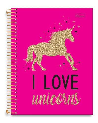 Caderno Espiral I Love Unicorns Glitter 96 Folhas Cardesil