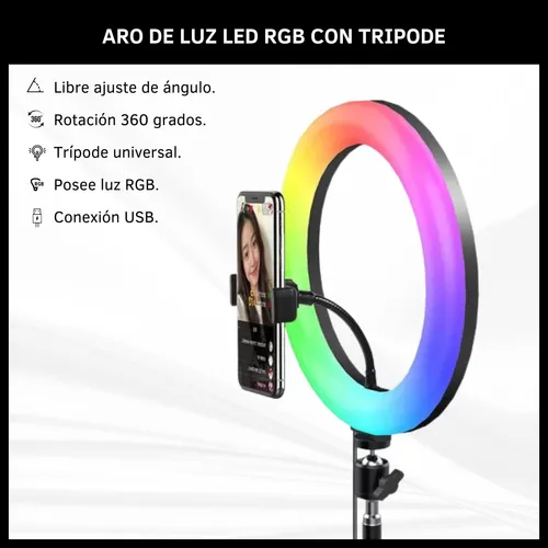 Aro de luz led rgb con trípode