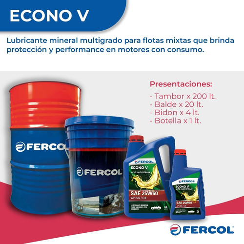 Aceite Fercol Econo V 25w60 Lubricante Alto Kilometraje Cla