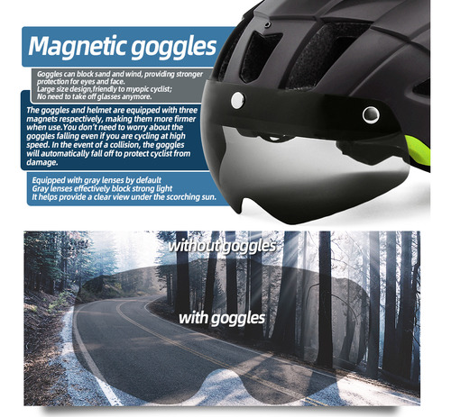Capacete De Bicicleta Com Óculos, Viseira, Luz Traseira Led,