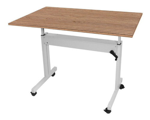 Mesa Ergonômica Com Regulagem De Altura Tampo Ripado Cor Cinza