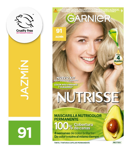 Kit De Tintura Permanente Nutrisse De Garnier Tono Tono 91 Jazmín