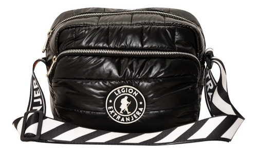 Cartera bandolera Legion Extranjera Cumbre diseño liso de poliéster cire negra con correa de hombro pop