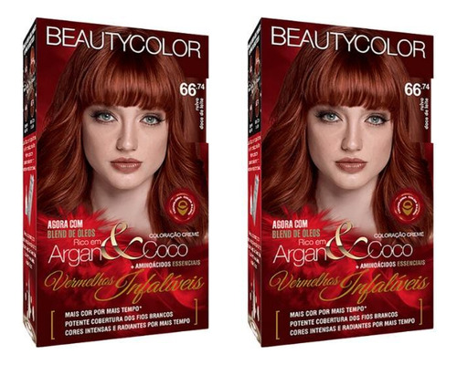 Kit  Beautycolor  Coloraçao beauty color 66.74 ruivo doce de leite- kit c/2un tom loiro