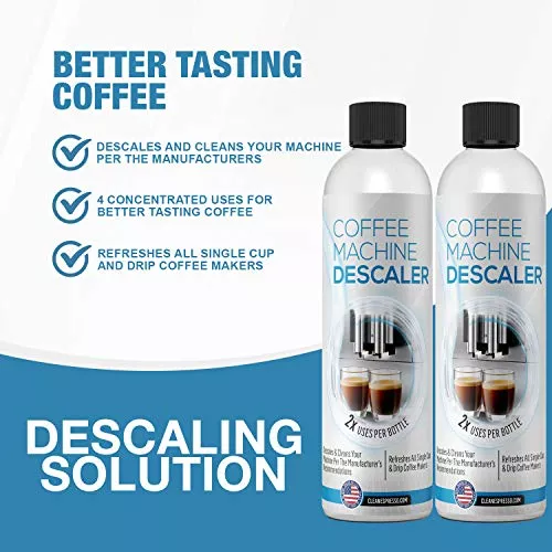 Descalcificador (2 unidades, 2 usos por botella), fabricado en EE.UU.,  solución descalcificadora universal para Keurig, Nespresso, Delonghi y  todas