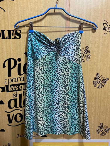 Vestido Strapless Animal Print | Combinado | Verde Azulado