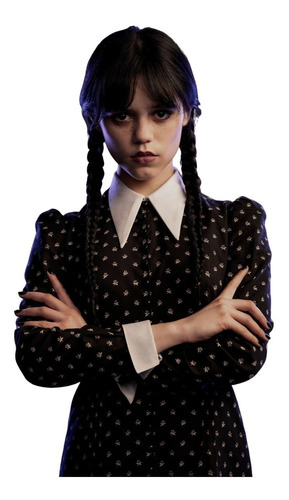 Fantasia Wandinha Addams Halloween Vestido + Bolsa + Peruca