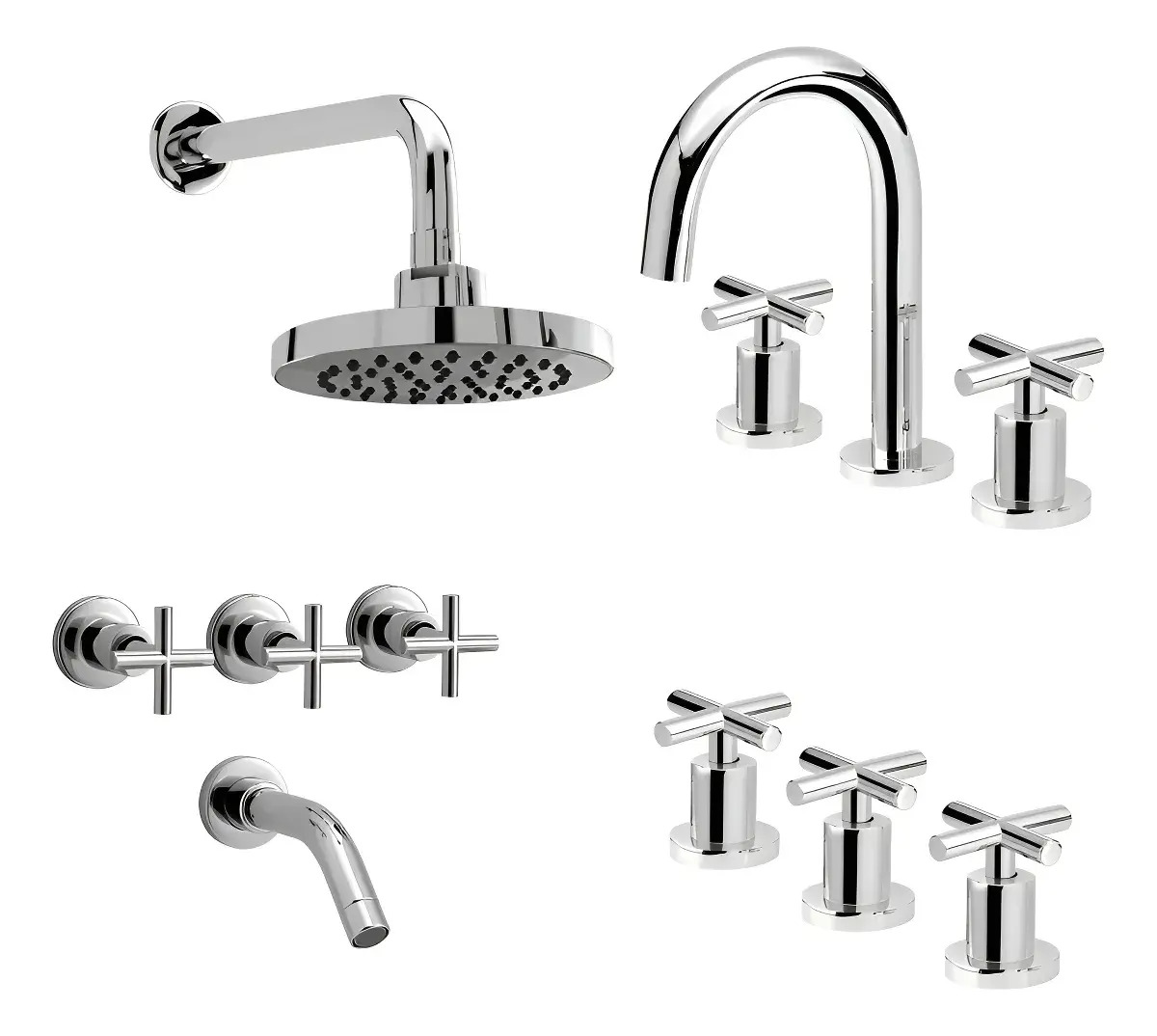 Griferia Baño Combo Ducha Lavat Bidet Peirano Valencia Plus Plateado