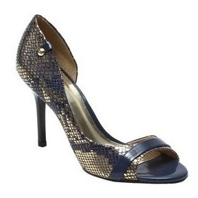 Peep Toe. Azul Marinho & Dourado. 10cm. Triton