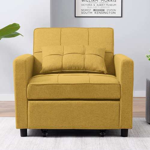 Sofa Futon Cama Plegable 3 En 1 Linen Amarillo Marca Balus