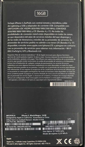 Caja Original De iPhone 5 Negra De 16gb